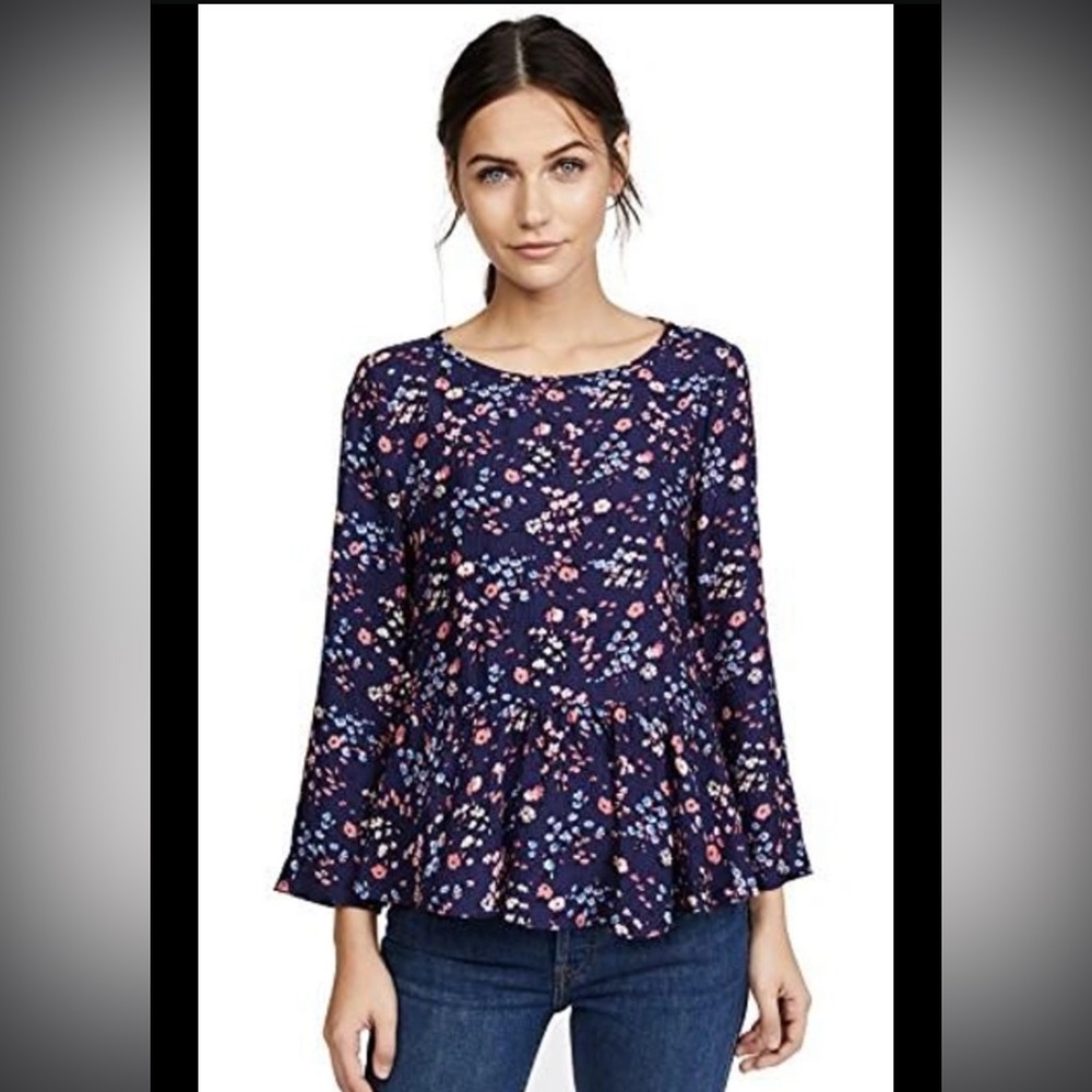 Rebecca Taylor Women lightweight boat neck top modal abstract floral Sz medium
